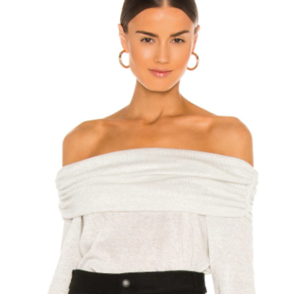 1. State Sparkle Cozy Knit Off Shoulder Sweater